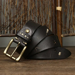 3.8CM Men High Quality Genuine Leather Belt Luxury Designer Brass Pin Buckle Belts Pure Cowskin Vintage Strap Male Jeans for Man - SHOWLU FASHION STORE