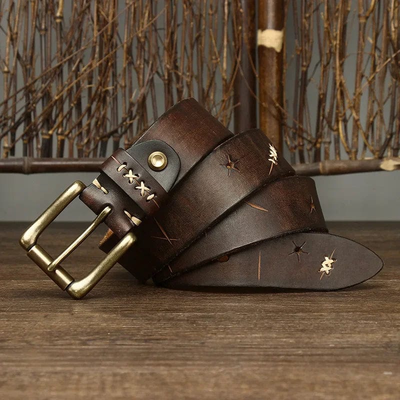 3.8CM Men High Quality Genuine Leather Belt Luxury Designer Brass Pin Buckle Belts Pure Cowskin Vintage Strap Male Jeans for Man - SHOWLU FASHION STORE