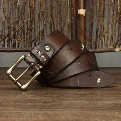 3.8CM Men High Quality Genuine Leather Belt Luxury Designer Brass Pin Buckle Belts Pure Cowskin Vintage Strap Male Jeans for Man - SHOWLU FASHION STORE