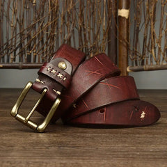 3.8CM Men High Quality Genuine Leather Belt Luxury Designer Brass Pin Buckle Belts Pure Cowskin Vintage Strap Male Jeans for Man - SHOWLU FASHION STORE