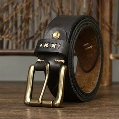 3.8CM Men High Quality Genuine Leather Belt Luxury Designer Brass Pin Buckle Belts Pure Cowskin Vintage Strap Male Jeans for Man - SHOWLU FASHION STORE