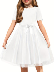 Girls Dress Party Flower Girls' Dress Tutu Fluffy Summer Dresses Belted Wedding Size 3-11 Years