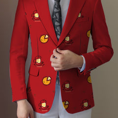 Men'S Casual Food Cartoon Pattern Suit, Polyester 95% Elastane 5%, All-Season Lapel Collar Blazer with Button Details, Regular Fit Woven Fabric SHOWLU FASHION STORE