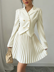 Women's elegant solid color notched lapel, double breasted suit jacket, pleated mini skirt, 2025 new version elegant suit