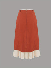 Women'S High-Waisted Side Slit Skirt with Front Button Detail - Red & White Two-Tone Design, Casual Spring/Summer/Fall Office & Casual Attire, High Waisted Skirt, Seasonal Fashion, Structured Silhouette, Durable Fabric