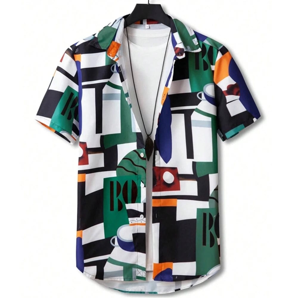 3D Printed Geometry Men's Shirts Color Block Graphics Fashion Button Short Sleeve Lapel Hawaiian Blouse shirts for men Summer - SHOWLU FASHION STORE