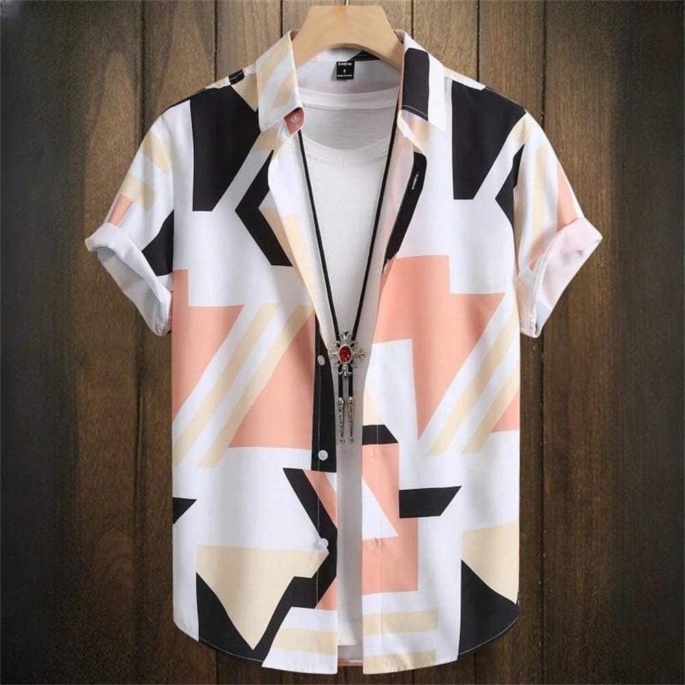 3D Printed Geometry Men's Shirts Color Block Graphics Fashion Button Short Sleeve Lapel Hawaiian Blouse shirts for men Summer - SHOWLU FASHION STORE