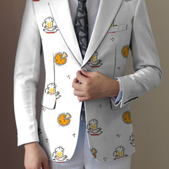 Men'S Casual Food Cartoon Pattern Suit, Polyester 95% Elastane 5%, All-Season Lapel Collar Blazer with Button Details, Regular Fit Woven Fabric SHOWLU FASHION STORE