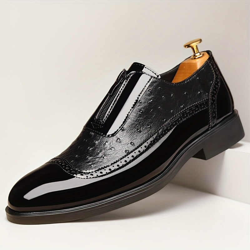 Men'S Classic Wing - Tip Brogue Oxford Shoes - Available In Black And Blue. These Are Stylish Casual Shoes With Non - Slip Rubber Soles, Suitable For Business Events, Weddings, And Graduation Ceremonies. Model Number 19582 SHOWLU FASHION STORE
