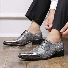 Men'S Classic Fashion Oxfords, All-Season Dress Shoes with Rubber Sole, Slip-On Round Toe for Business, Casual, Wedding, England - Solid & Striped Pattern SHOWLU FASHION STORE