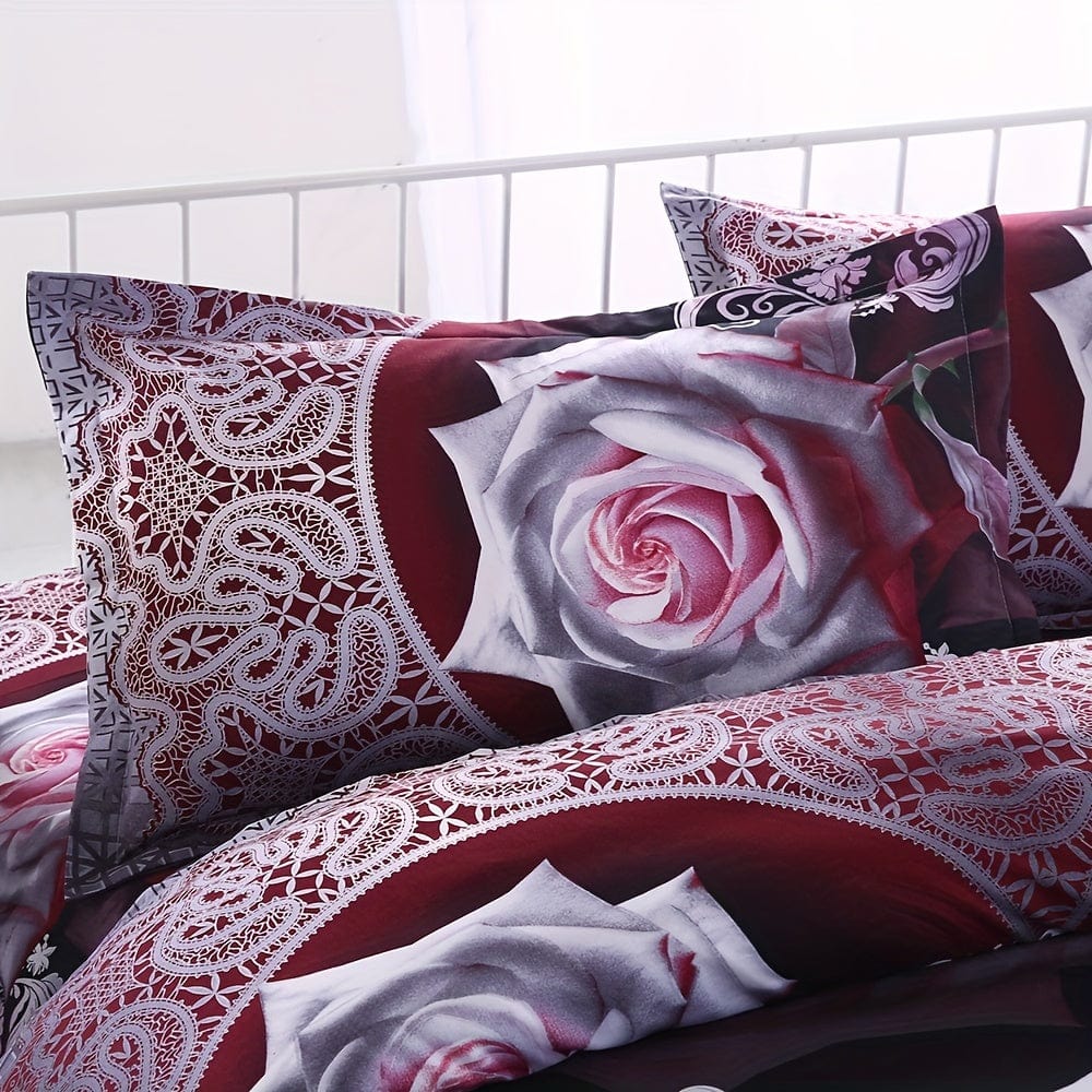 3pc Luxury Flower Printed Duvet Cover Set - Luxuriously Soft & Hypoallergenic, Vibrant Pattern for Bedroom & Guest Room Decor - Includes 1 Duvet Cover + 2 Pillowcases, Machine Washable (No Duvet Core) - SHOWLU FASHION STORE