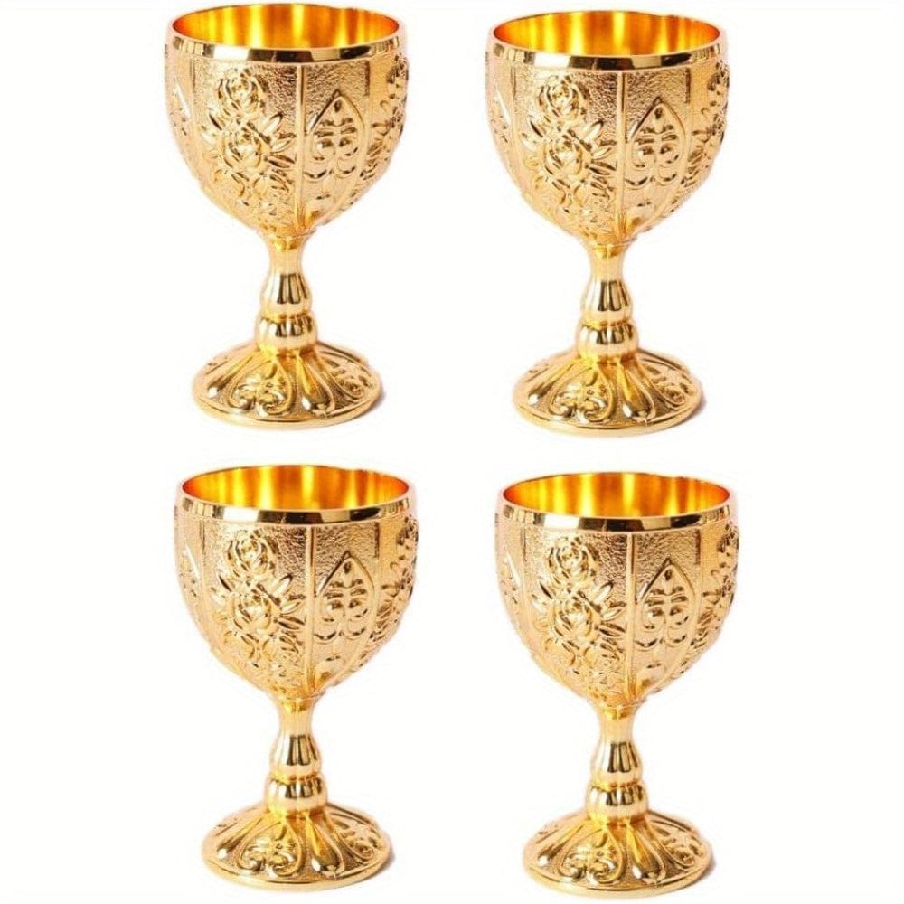 4 PCS 1 Set 30 Ml Goblet Vintage Metal Embossed Wine Cup Retro Creative Small Liquor Cup Gold European Style Metal Glass Metal Small Wine Cup.(4 Pcs) - SHOWLU FASHION STORE