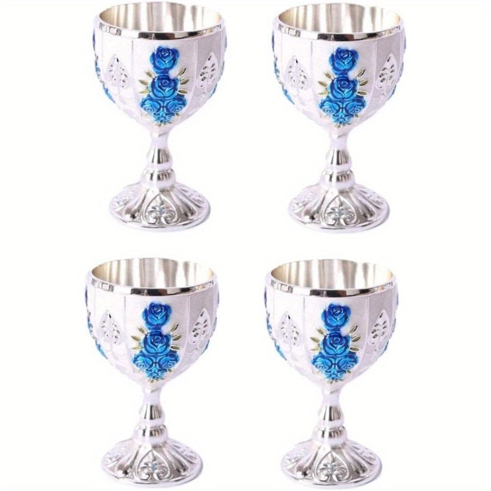 4 PCS 1 Set 30 Ml Goblet Vintage Metal Embossed Wine Cup Retro Creative Small Liquor Cup Gold European Style Metal Glass Metal Small Wine Cup.(4 Pcs) - SHOWLU FASHION STORE