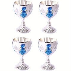 4 PCS 1 Set 30 Ml Goblet Vintage Metal Embossed Wine Cup Retro Creative Small Liquor Cup Gold European Style Metal Glass Metal Small Wine Cup.(4 Pcs) - SHOWLU FASHION STORE