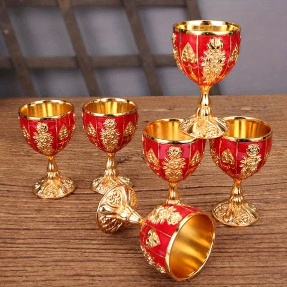 4 PCS 1 Set 30 Ml Goblet Vintage Metal Embossed Wine Cup Retro Creative Small Liquor Cup Gold European Style Metal Glass Metal Small Wine Cup.(4 Pcs) - SHOWLU FASHION STORE