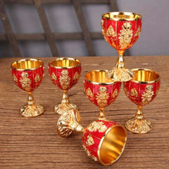 4 PCS 1 Set 30 Ml Goblet Vintage Metal Embossed Wine Cup Retro Creative Small Liquor Cup Gold European Style Metal Glass Metal Small Wine Cup.(4 Pcs) - SHOWLU FASHION STORE