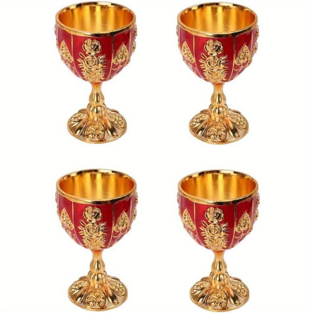 4 PCS 1 Set 30 Ml Goblet Vintage Metal Embossed Wine Cup Retro Creative Small Liquor Cup Gold European Style Metal Glass Metal Small Wine Cup.(4 Pcs) - SHOWLU FASHION STORE