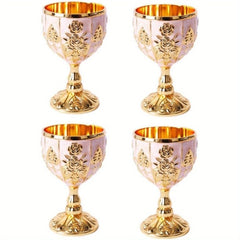 4 PCS 1 Set 30 Ml Goblet Vintage Metal Embossed Wine Cup Retro Creative Small Liquor Cup Gold European Style Metal Glass Metal Small Wine Cup.(4 Pcs) - SHOWLU FASHION STORE