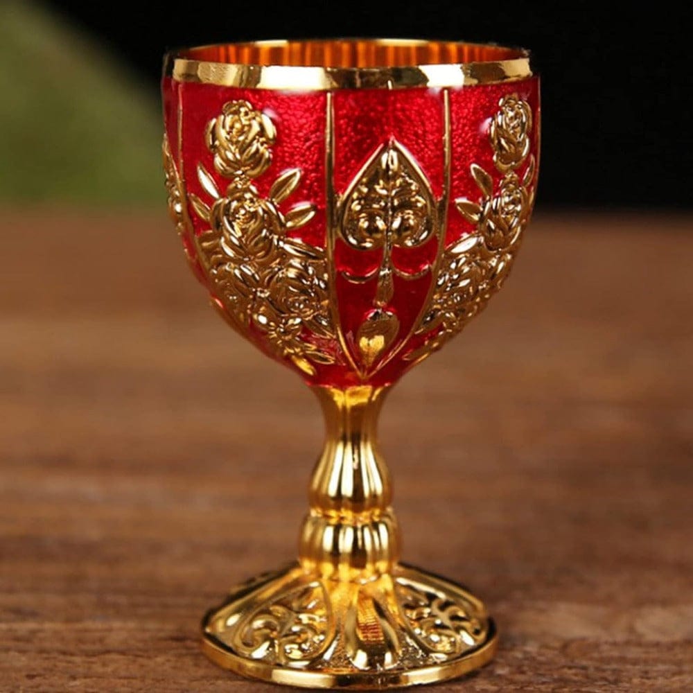 4 PCS 1 Set 30 Ml Goblet Vintage Metal Embossed Wine Cup Retro Creative Small Liquor Cup Gold European Style Metal Glass Metal Small Wine Cup.(4 Pcs) - SHOWLU FASHION STORE