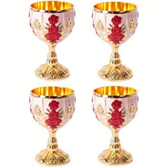 4 PCS 1 Set 30 Ml Goblet Vintage Metal Embossed Wine Cup Retro Creative Small Liquor Cup Gold European Style Metal Glass Metal Small Wine Cup.(4 Pcs) - SHOWLU FASHION STORE