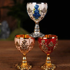 4 PCS 1 Set 30 Ml Goblet Vintage Metal Embossed Wine Cup Retro Creative Small Liquor Cup Gold European Style Metal Glass Metal Small Wine Cup.(4 Pcs) - SHOWLU FASHION STORE