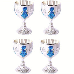 4 PCS 1 Set 30 Ml Goblet Vintage Metal Embossed Wine Cup Retro Creative Small Liquor Cup Gold European Style Metal Glass Metal Small Wine Cup.(4 Pcs) - SHOWLU FASHION STORE