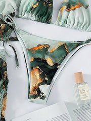 4 Pieces Halter Bikini Swimsuit With Marble Print Cover Up 2023 Swimwear Female Beachwear Bathing Swimming Suit Women Summer - SHOWLU FASHION STORE
