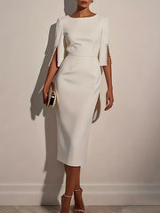 Women's Elegant White Formal party dress - Chic Business, Slim-fit pencil skirt with flared hem, Machine Washable for Weddings, galas, and professional events - Year-Round Sophisticated Attire, Formal Dresses, Wedding Guest A