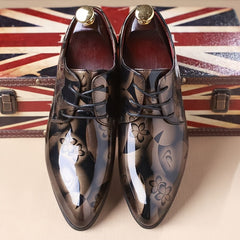 Men's Fashion Floral Pattern Pointed Toe Faux Oxfords - 1pair Low Top Dress Shoes, Casual Rock Style, All-Season Slip-On Lace-Up - Durable Rubber Sole for Wedding, Party, Business, Tuxedo SHOWLU FASHION STORE