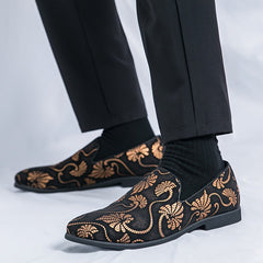 Men'S Business Casual Slip On Shoes, Universal, Upper, Inner, Sole, Rubber Insole, Random Embroidery Pattern SHOWLU FASHION STORE