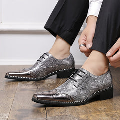 Men's Stylish Golden Brogue Loafers with Diamond Pattern - Pointed Toe Dress Shoes for Business & Casual Wear, Low-Top Lace-Up Design, All-Season Comfort, Allseason Shoes | Stylish Brogue Loafers | Polished Finish Shoes SHOWLU FASHION STORE