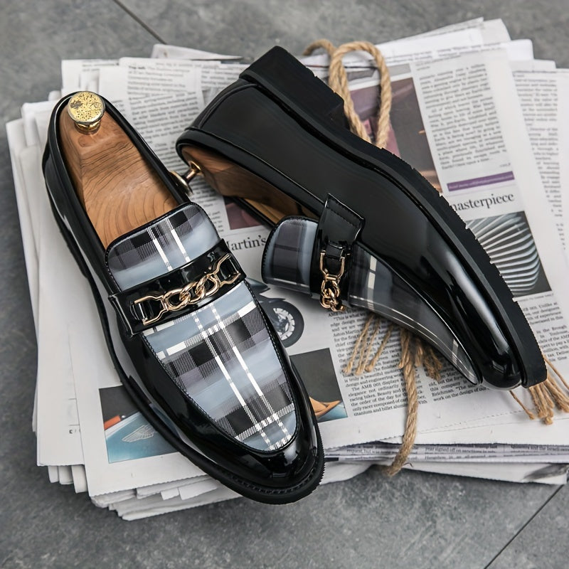 Plus Size Comfy Men's Plaid Slip On Loafer Shoes, Elegant Non Slip Durable Dress Business Footwear SHOWLU FASHION STORE