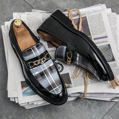 Plus Size Comfy Men's Plaid Slip On Loafer Shoes, Elegant Non Slip Durable Dress Business Footwear SHOWLU FASHION STORE