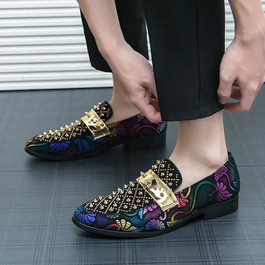 Stylish Multicolor Men's Loafers with Golden Studs - PU Upper, Rubber Sole, Low-Top Design - Perfect for Formal Events, Parties, and Weddings, Wedding Shoes | Elegant Men's Footwear | Decorative Golden Studs SHOWLU FASHION STORE