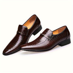 [Crocodile Oxford Loafers] Crocodile-Embossed Men's Black Oxford Loafers - Slip-On Dress Shoes with Golden-Tone Metallic Emblem - Comfortable Rubber Sole for Casual Business Formal Occasions SHOWLU FASHION STORE