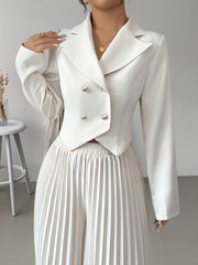 [Elegant Women's Suit] 2-piece Elegant Double-breasted Women's Suit Top and Pleated Pants Set, Fashionable Commuting Style