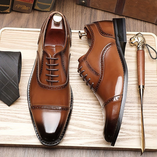 Men's Split Cow Leather Upper Solid Color Cap Toe Microfiber Upper Oxford Shoes, Comfy Non Slip Rubber Sole Durable Formal Shoes, Men's Footwear SHOWLU FASHION STORE