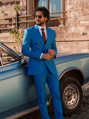Mens Suits Double Breasted Tuxedo Set - Slim Fit 2 Piece Formal with Peak Lapel (Blazer & Pants) for Wedding Prom Homecoming
