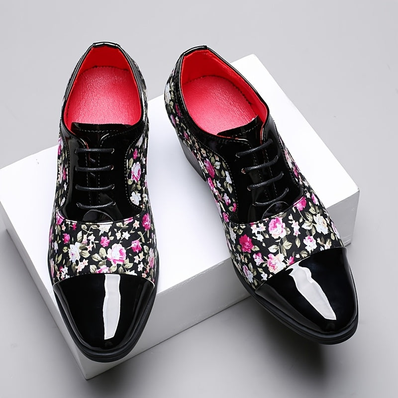 Men'S Fashion Floral Loafers, Classic Low Top Lace-up Dress Shoes, All-Season Casual Party Wedding Footwear, Pointed Toe with Rubber Sole, Faux & Fabric Upper, Comfortable Fit SHOWLU FASHION STORE