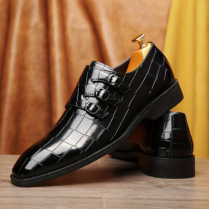 Men'S Plaid Oxfords with Buckle Closure, Microfiber Synthetic Dress Shoes, Low Top, Round Toe, Rubber Sole, PU Insole, for Business, Casual, Wedding, All-Season Wear SHOWLU FASHION STORE