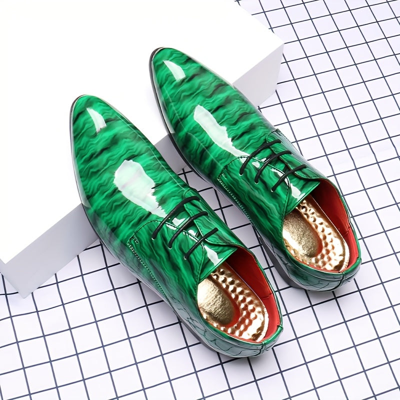 Men'S Fashion Blue Ripple Glossy Dress Shoes, Casual Business Style, All-Season Low Top Lace-Up, Pointed Toe, Upper/Inner, Rubber Sole, England-Inspired Design SHOWLU FASHION STORE