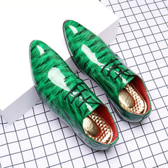 Men'S Fashion Blue Ripple Glossy Dress Shoes, Casual Business Style, All-Season Low Top Lace-Up, Pointed Toe, Upper/Inner, Rubber Sole, England-Inspired Design SHOWLU FASHION STORE