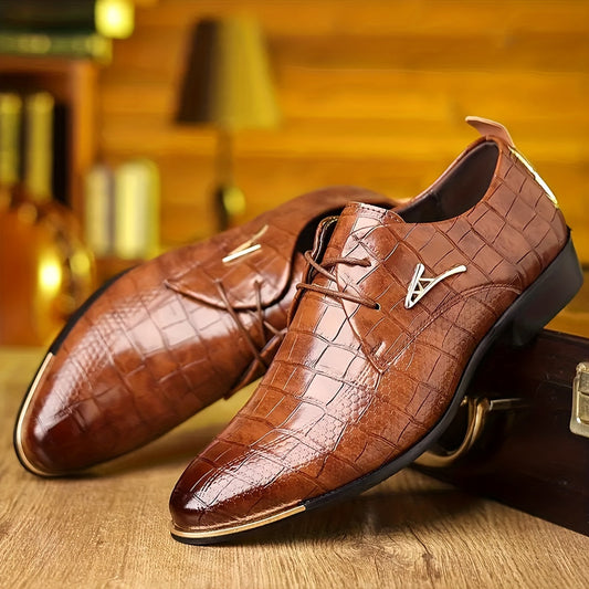 Comfortable 1 Pair Men's Formal Solid Color Pointed Toe Low Top Lace-Up Oxfords for Outdoor, Wedding, Daily Casual Wear SHOWLU FASHION STORE