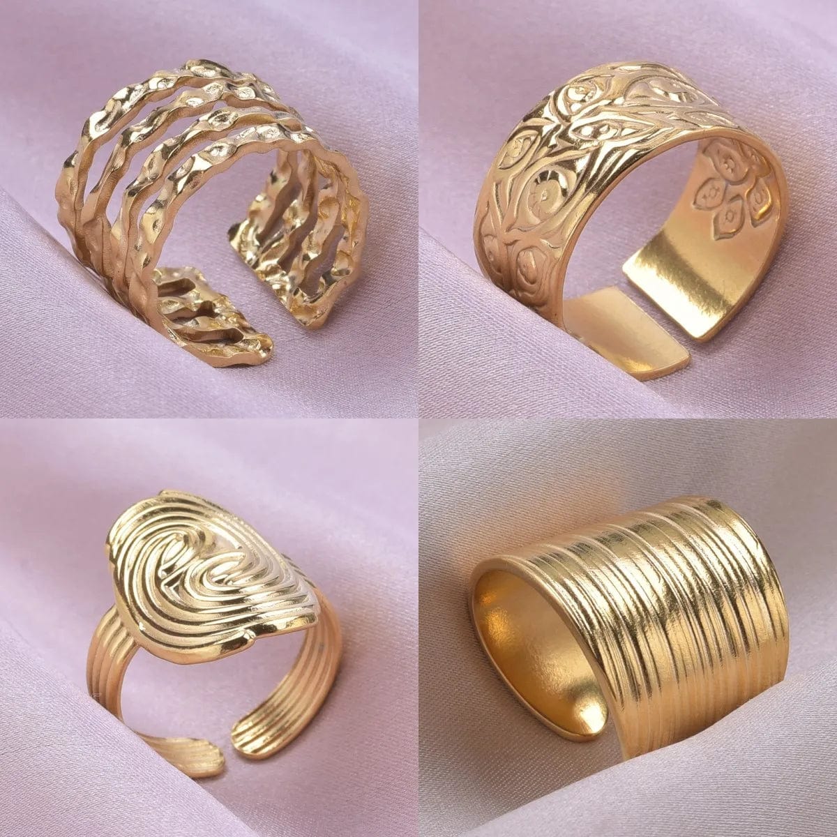 4pcs New Fashion Minimalism Wide Rings for Women Men Stainless Steel Punk Opening Finger Ring Jewelry Party Birthday Friend Gift - SHOWLU FASHION STORE