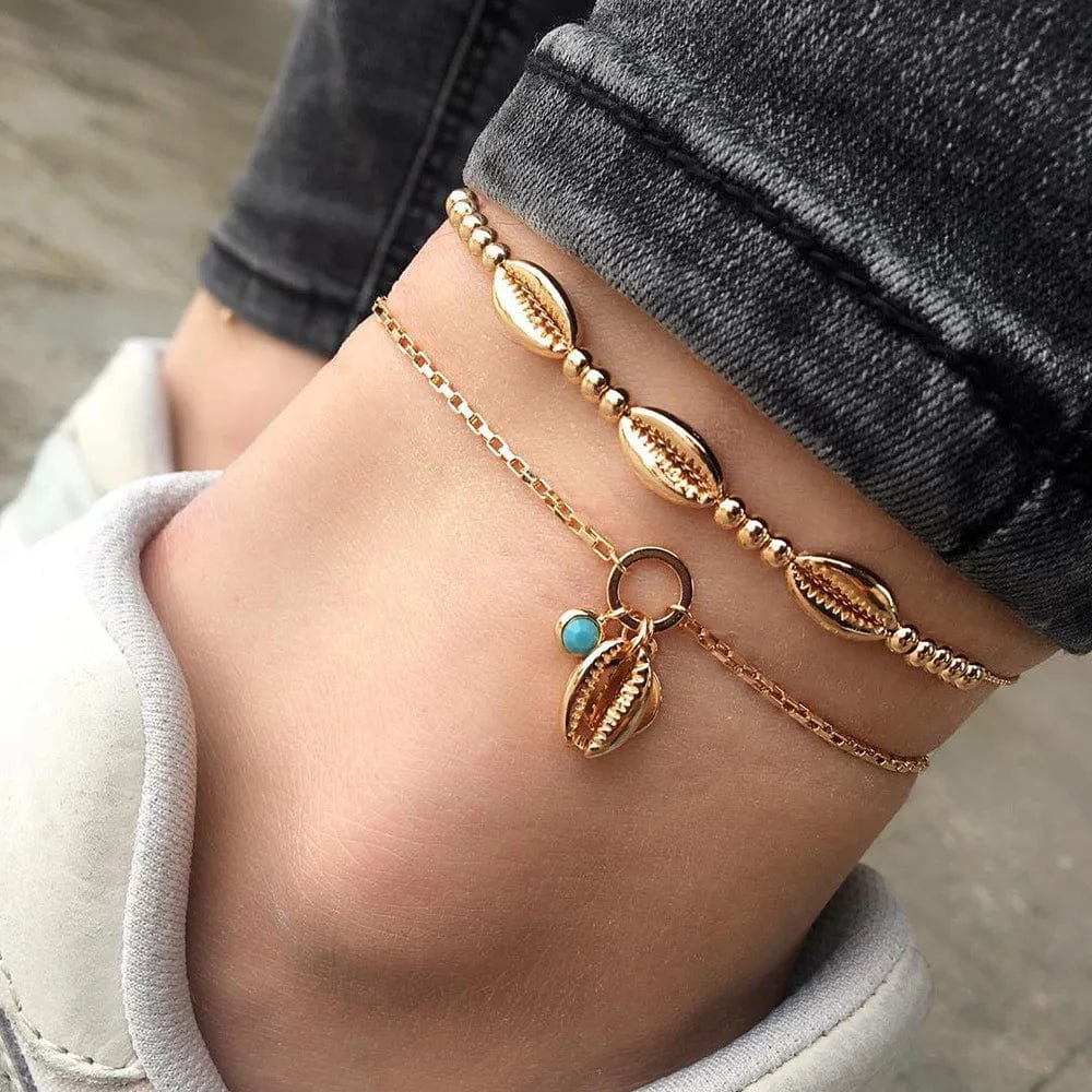 4pc/set Bohemia Shell Chain Anklet Sets For Women Sequins Ankle Bracelet On Leg Foot Trendy Summer Beach Jewelry Gift - SHOWLU FASHION STORE