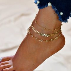 4pc/set Bohemia Shell Chain Anklet Sets For Women Sequins Ankle Bracelet On Leg Foot Trendy Summer Beach Jewelry Gift - SHOWLU FASHION STORE