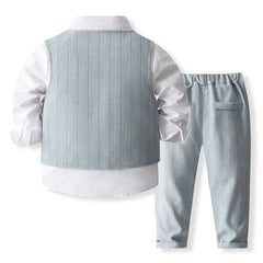 4Piece Sets Spring Toddler Boys Clothes Korean Fashion Gentleman Suit Cotton Tops+Vest+Pants+Tie Baby Boutique Clothing BC763 - SHOWLU FASHION STORE
