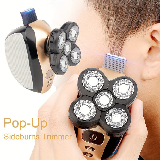 5 - Head Men's Electric Shaver - Rechargeable, Cordless, Travel - Friendly, Wet/Dry Shaving, LED Display, Easy Cleaning, Compact Grooming Kit for Him, Perfect for Travel and Daily Use - SHOWLU FASHION STORE