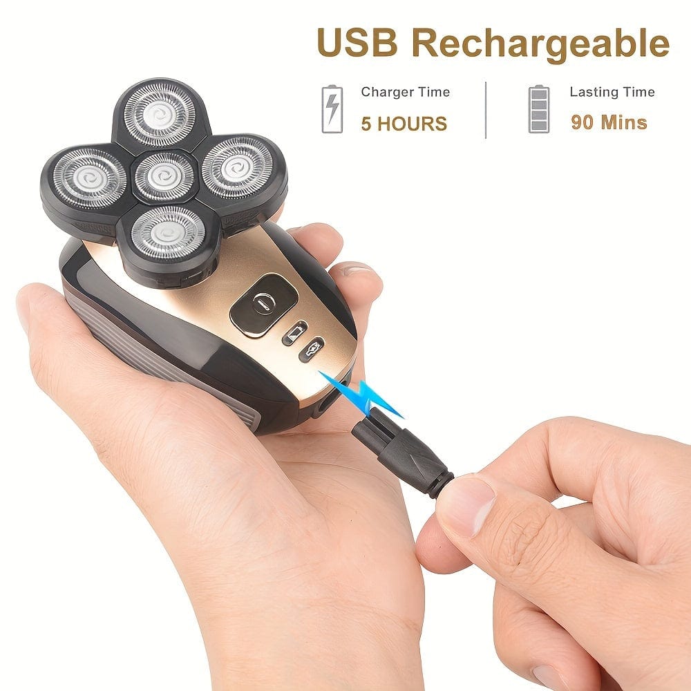5 - Head Men's Electric Shaver - Rechargeable, Cordless, Travel - Friendly, Wet/Dry Shaving, LED Display, Easy Cleaning, Compact Grooming Kit for Him, Perfect for Travel and Daily Use - SHOWLU FASHION STORE