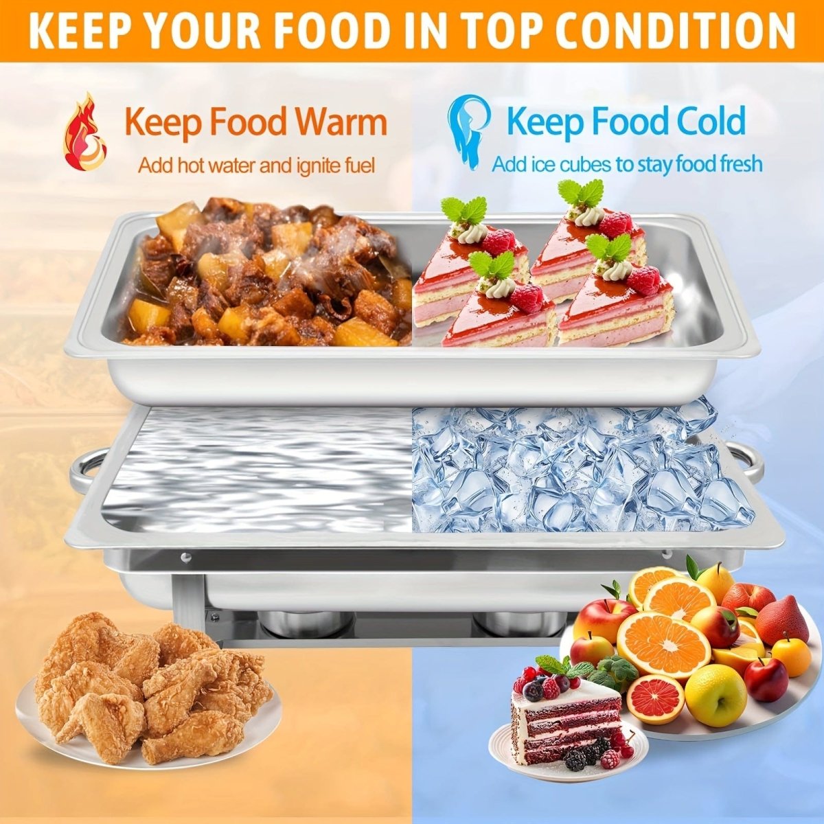 5 Packs 8QT Full Size Chafing Dish Buffet Set, Rectangular Stainless Steel Food Warmer Sets With Lids, Food Pans, Water Pan And Fuel Holders For Restaurant Catering Parties Weddings - SHOWLU FASHION STORE